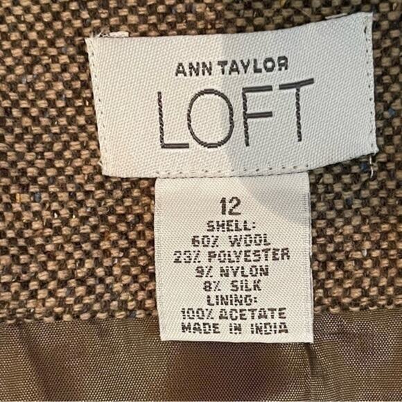LOFT Brown Tan Wool Silk Blend Tweed Academia Skirt NWOT Size 12 - Picture 6 of 8